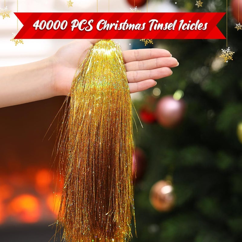 Lyrow Store 40000 Strands Tinsel Icicles 19.7 inch Christmas Tree Tinsel Foil Fringe Hanging Winter Home Decorations for Xmas Tree Holiday Decor Birthday Wedding Anniversary Party Supplies(Gold) - Image 3
